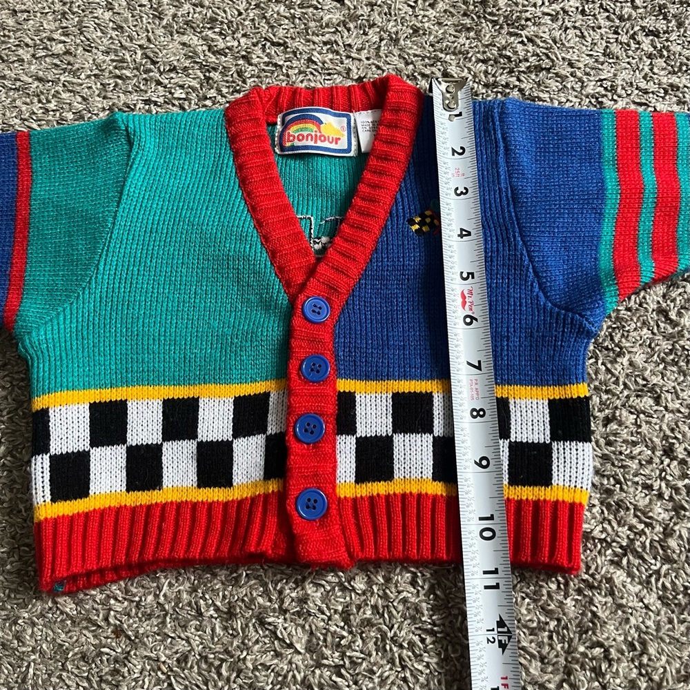 Vintage Baby Toddler Vibrant Racecar Knit Cardigan Sweater Colorful 12 Months - Picture 6 of 6